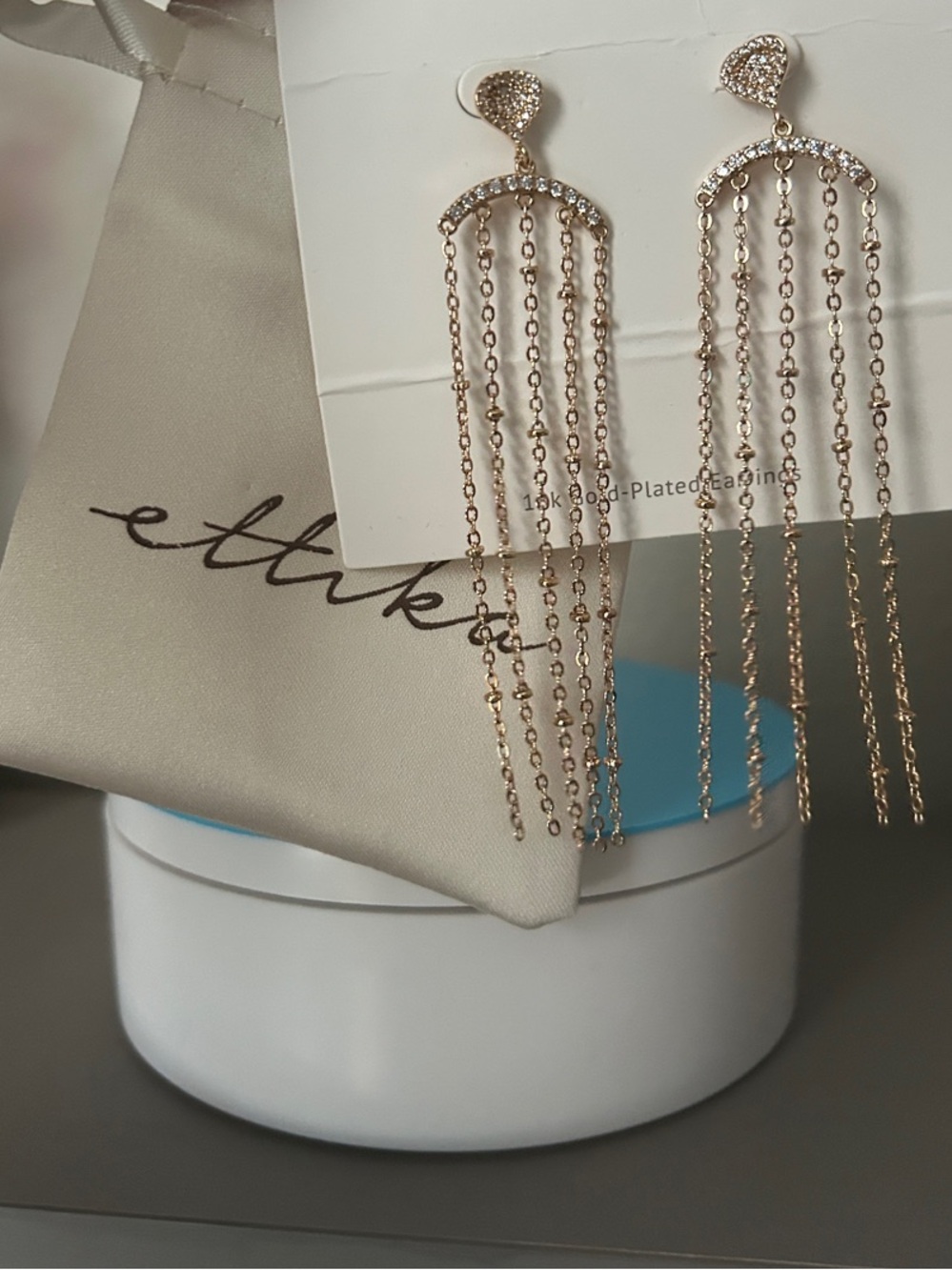 ettika Gold Heart Tassel Drop Earrings with Crystal Accents w/dusty - Picture 5 of 5